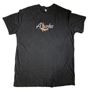 Vintage Alaska Eagle Embroidered Black T-Shirt Size XL